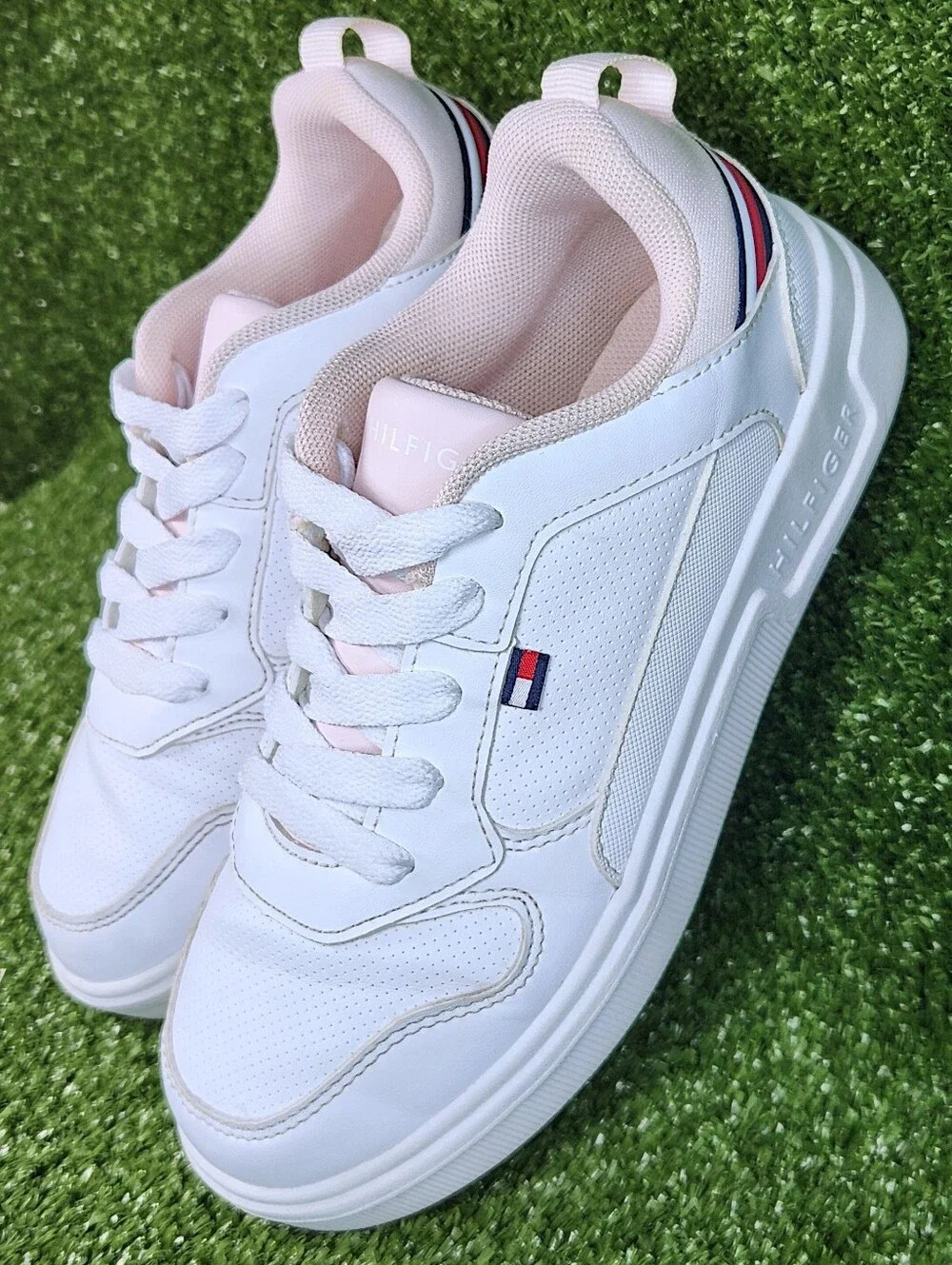 Tommy Hilfiger Girls Classic Court Low White Light Pink Shoes Sneakers Size 3